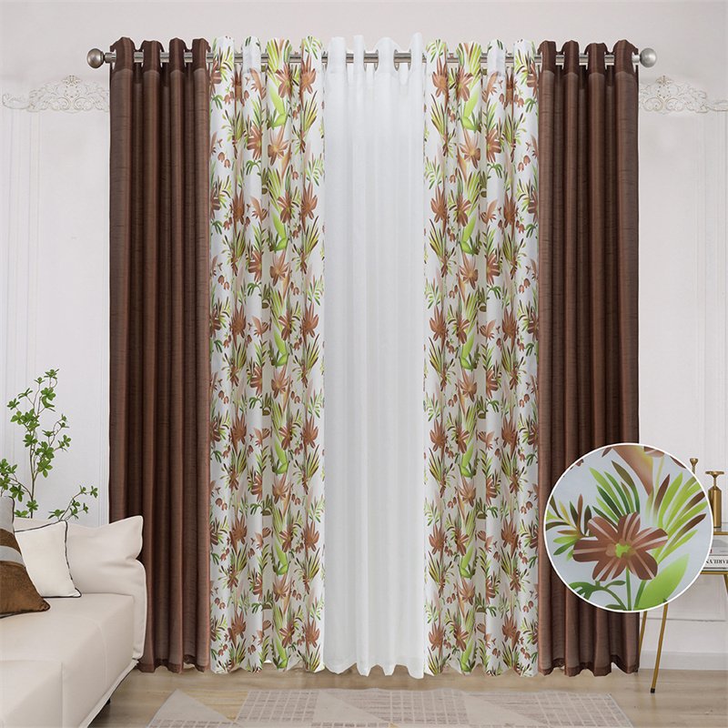 Hot Sale American Pastoral Style Printed Floral Pattern Blackout Window Curtains With Matching Pillowcases 10pcs Set