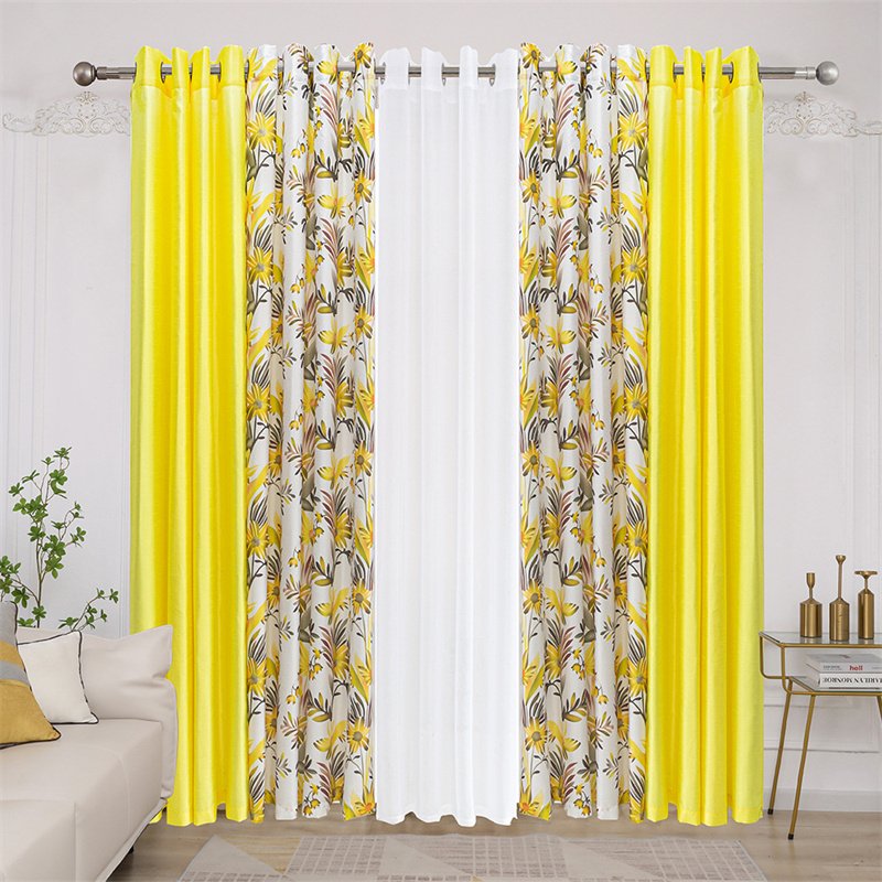 Hot Sale American Pastoral Style Printed Floral Pattern Blackout Window Curtains With Matching Pillowcases 10pcs Set