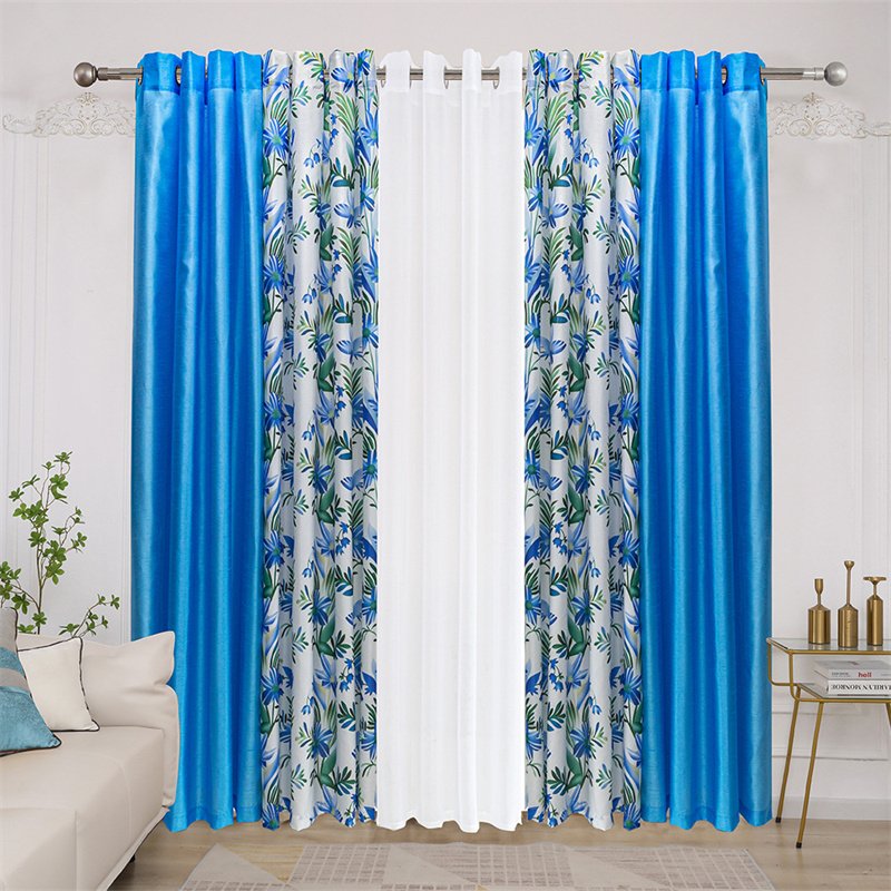 Hot Sale American Pastoral Style Printed Floral Pattern Blackout Window Curtains With Matching Pillowcases 10pcs Set