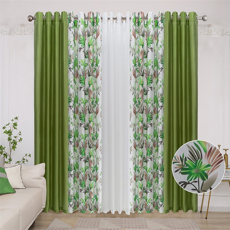 Hot Sale American Pastoral Style Printed Floral Pattern Blackout Window Curtains With Matching Pillowcases 10pcs Set