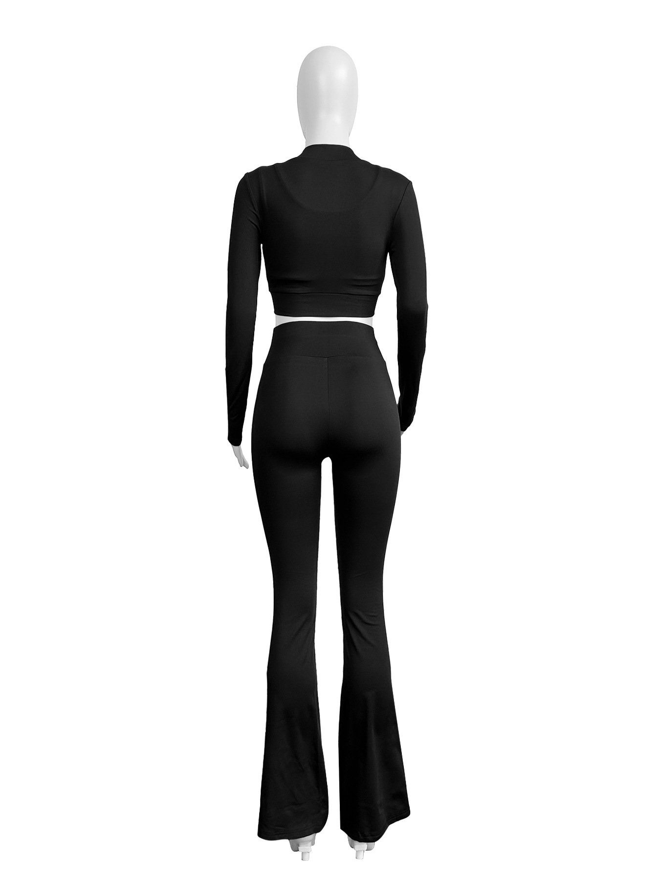X15659C Fashion Solid Color Sporty Flare Pants Women Vest + Long Sleeve Crop Coats + Skinny Pants 3 Piece Sets Female Outfits