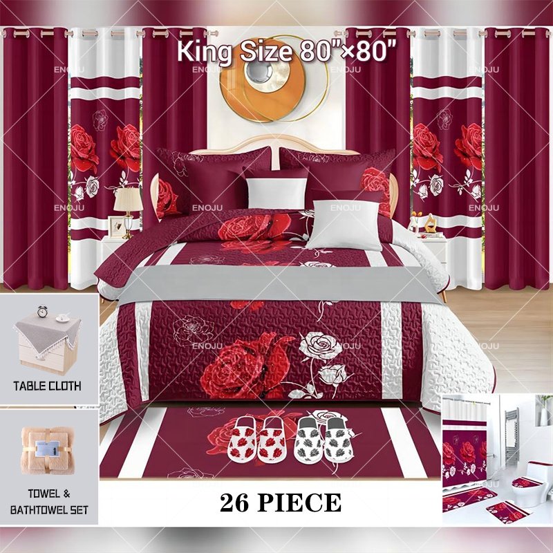 Good Quality bedding sets with matching curtains home Bedsheets Cotton Bedskirt King 12 piece bedding sets with curtains