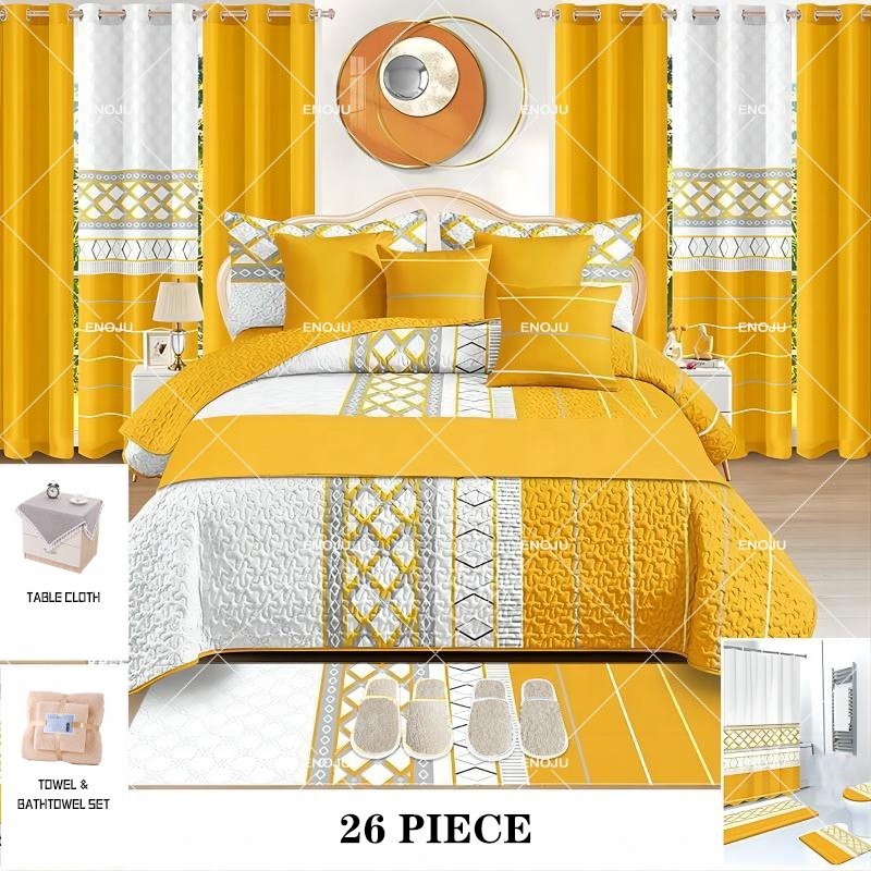 Good Quality bedding sets with matching curtains home Bedsheets Cotton Bedskirt King 12 piece bedding sets with curtains