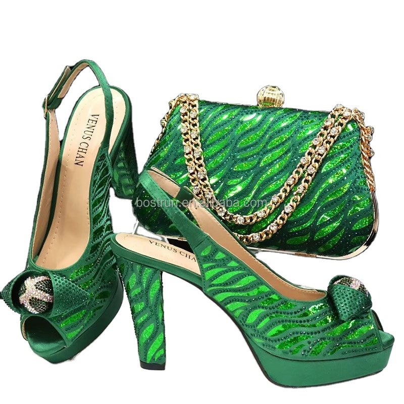 TX46 New Arrival Italian Shoes with Matching Bag Set Decorated with Rhinestones African Shoe and Bag Set To Match for Party
