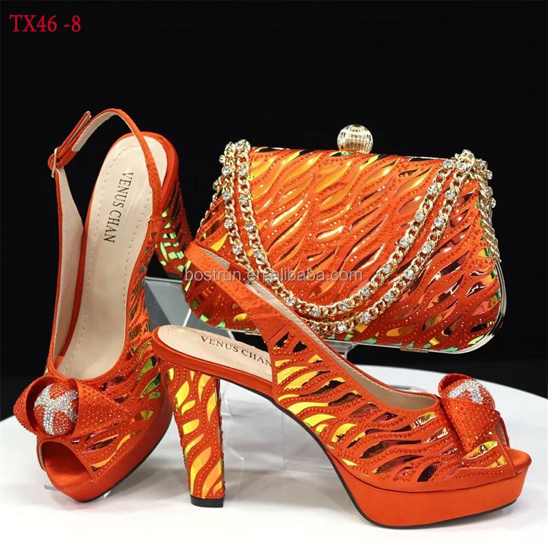 TX46 New Arrival Italian Shoes with Matching Bag Set Decorated with Rhinestones African Shoe and Bag Set To Match for Party
