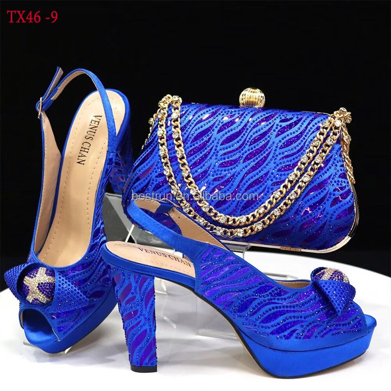 TX46 New Arrival Italian Shoes with Matching Bag Set Decorated with Rhinestones African Shoe and Bag Set To Match for Party