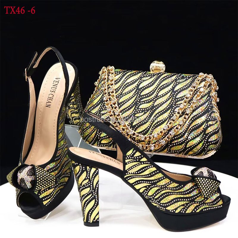 TX46 New Arrival Italian Shoes with Matching Bag Set Decorated with Rhinestones African Shoe and Bag Set To Match for Party