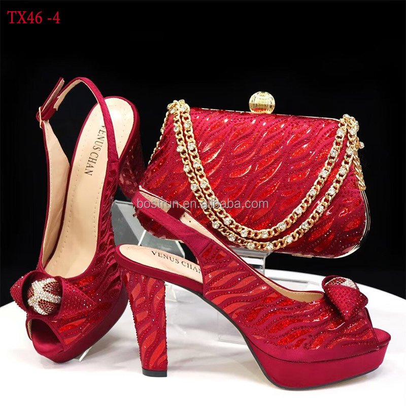 TX46 New Arrival Italian Shoes with Matching Bag Set Decorated with Rhinestones African Shoe and Bag Set To Match for Party