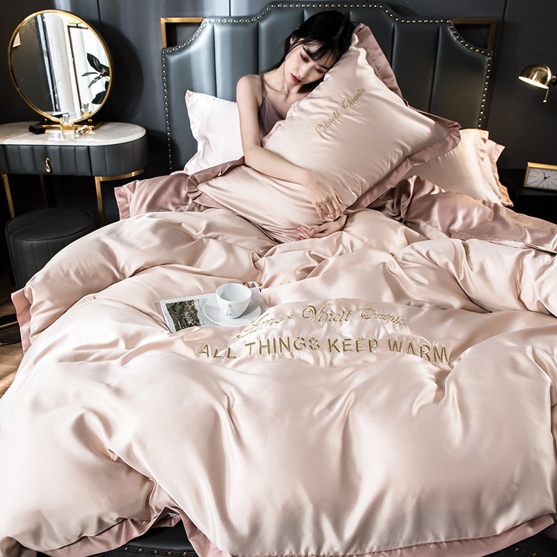 High-end Luxury Home Bedroom 100% Cotton Color Matching Quilt Cover Pillowcase Bed Linen 4 Piece Bedding Set
