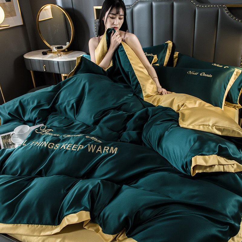 High-end Luxury Home Bedroom 100% Cotton Color Matching Quilt Cover Pillowcase Bed Linen 4 Piece Bedding Set