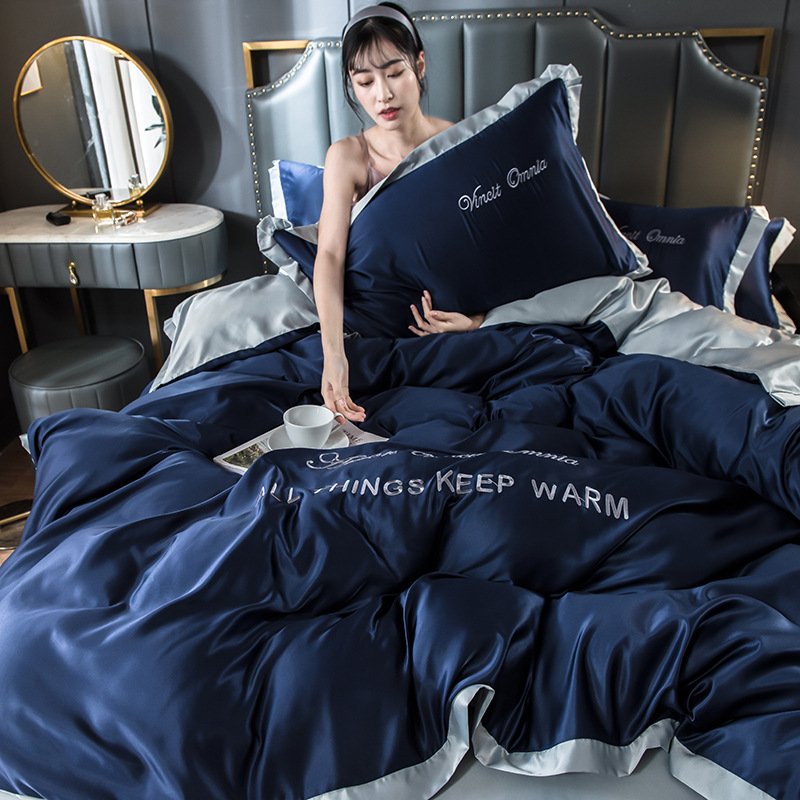 High-end Luxury Home Bedroom 100% Cotton Color Matching Quilt Cover Pillowcase Bed Linen 4 Piece Bedding Set