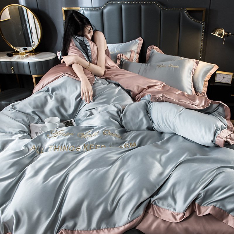 High-end Luxury Home Bedroom 100% Cotton Color Matching Quilt Cover Pillowcase Bed Linen 4 Piece Bedding Set
