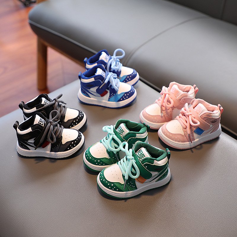 Autumn and winter children's fashion color matching non-slip casual sports shoes boys and girls wear-resistant basketball shoes