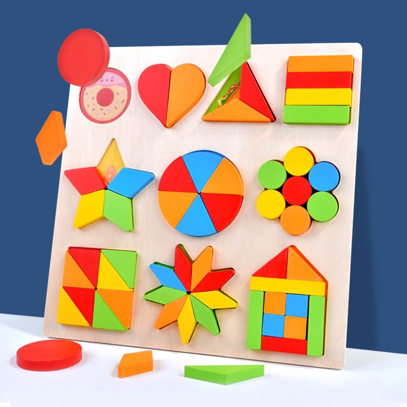 Kids Wooden Geometric Shape Color Matching Toys Wooden 3D Puzzles Baby Montessori Early Educational Learning Toy for Children