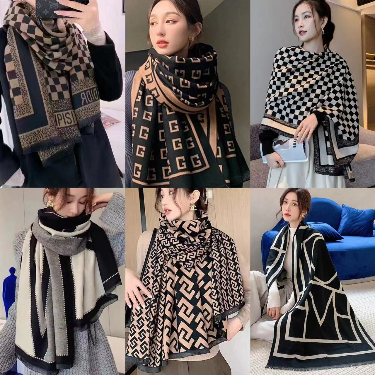 Autumn Winter New Letter Cashmere Scarf Korean Style Printed Checkerboard All-Match Shawl Women Warm Stylish All Season Scarf