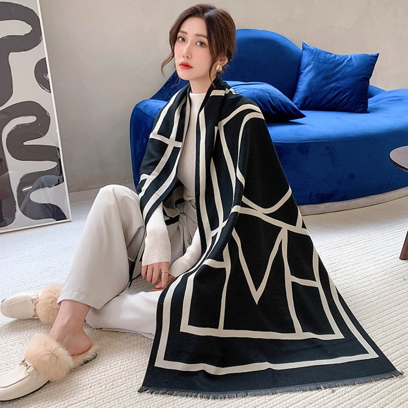 Autumn Winter New Letter Cashmere Scarf Korean Style Printed Checkerboard All-Match Shawl Women Warm Stylish All Season Scarf