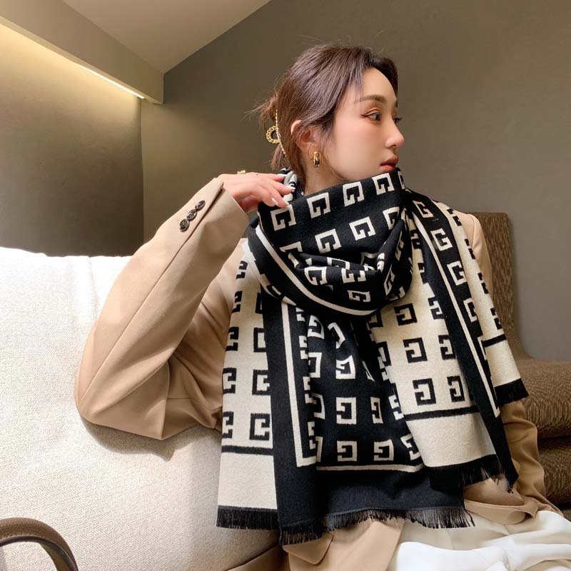 Autumn Winter New Letter Cashmere Scarf Korean Style Printed Checkerboard All-Match Shawl Women Warm Stylish All Season Scarf