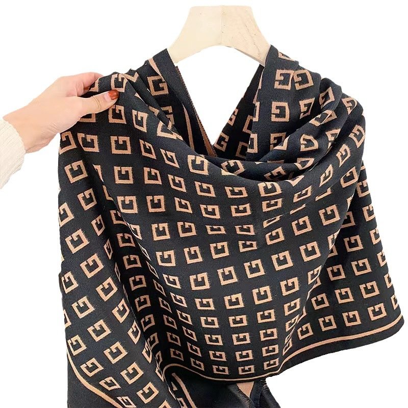 Autumn Winter New Letter Cashmere Scarf Korean Style Printed Checkerboard All-Match Shawl Women Warm Stylish All Season Scarf