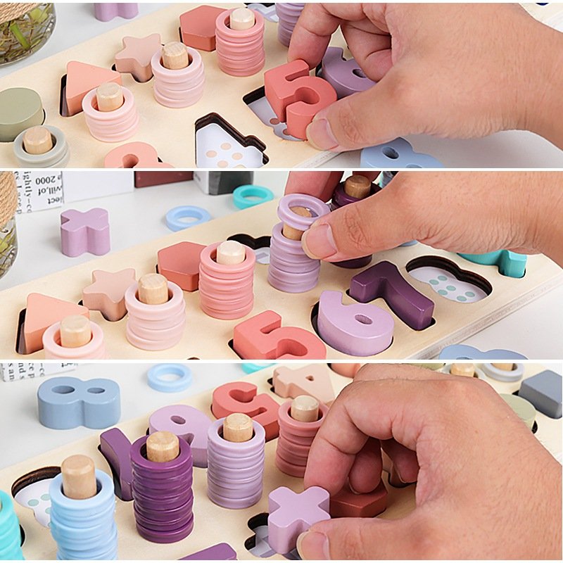 Wholesale Montessori Educational Toys Games Count Matching Board Geometric Wooden Alphabet puzzle toys WPT28-B