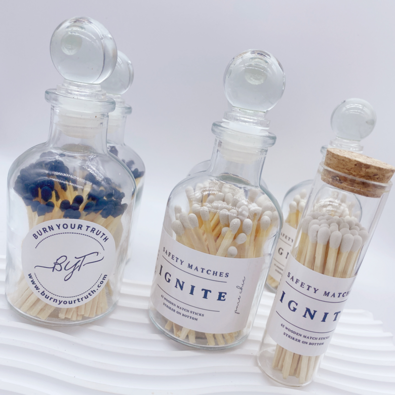Customized logo safety candle matchstick long wooden stick glass jar elegant decoration matches new conditions packaging bottle