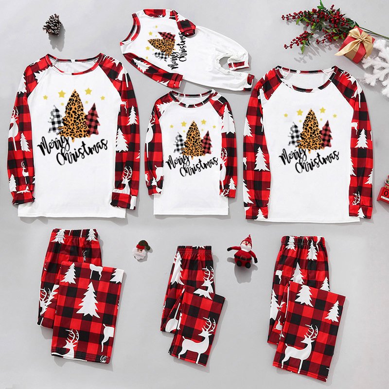 Family Matching Outfits Christmas Printed Pajamas Father Mother Kids Dog Matching Clothes Pajamas Set