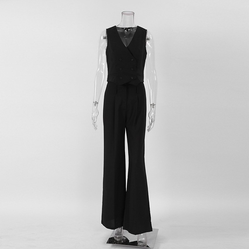 Chic Summer Office Leisure Black Cotton Linen Co Ords Elegant Sleeveless Vests Palazzo Pants Women Matching Sets