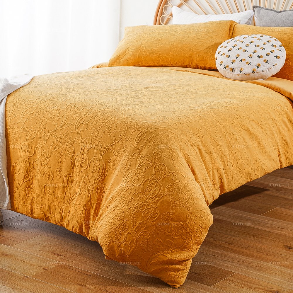 100% Pre-washed Cotton Mustard Custom Quilt Design Twin Full Queen King Size Bedding Duvet Cover Matching Pillowcase