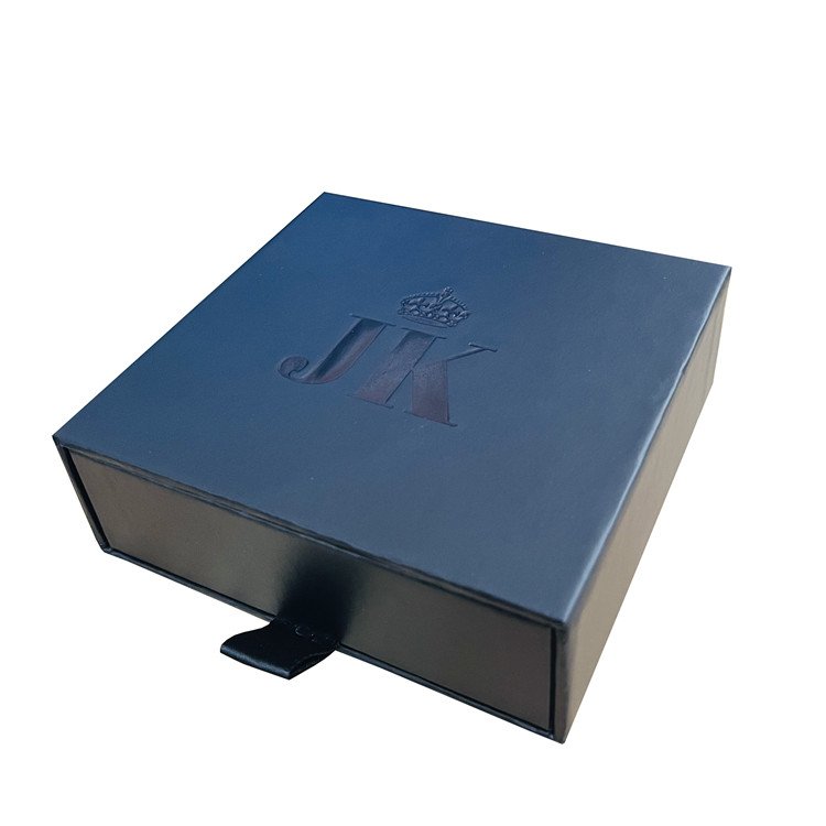 Custom Packaging paper gift Box logo Foil Luxury Premium Black Slide Open Drawer Match