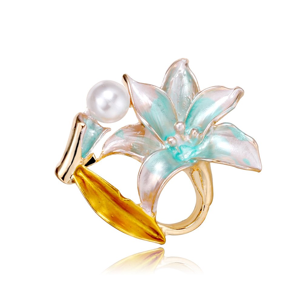 Ethnic style pearl flower brooch lily dripping oil flower brooch women's all-match cardigan clothing accessories pin