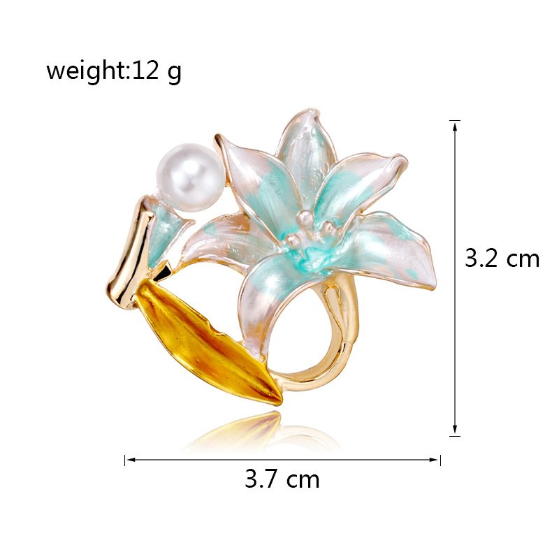 Ethnic style pearl flower brooch lily dripping oil flower brooch women's all-match cardigan clothing accessories pin