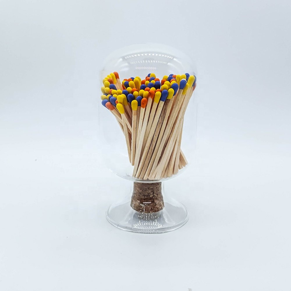 Extra long fireplace colorful tips matches Jar Color Match Holder Glass Cloche Bottle Matches