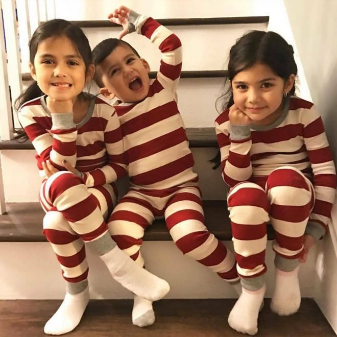 Wholesale Custom Logo Santa Xmas Womens Mens Boys Girls Cotton Pyjamas Set Family Matching Christmas Classic Striped Pajamas