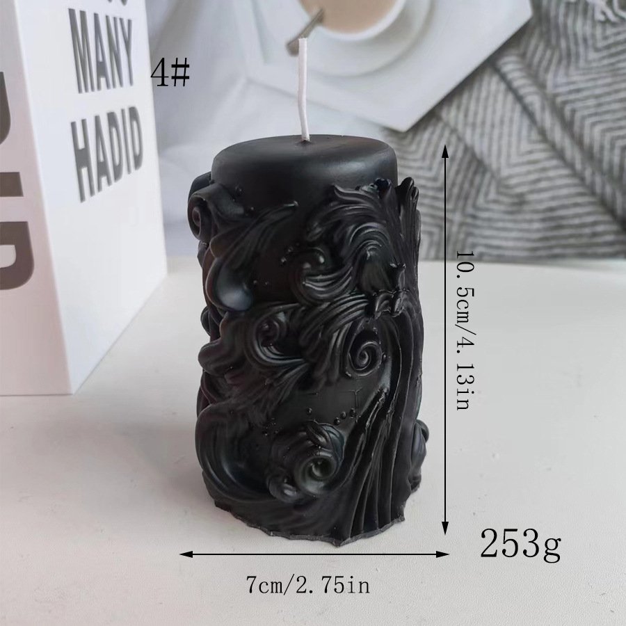 Black Snovelty Wave Pattern Pillar Spiritual Religious Other Candles Luxury Wax Natural Candles Maker Handmade Scented Candles