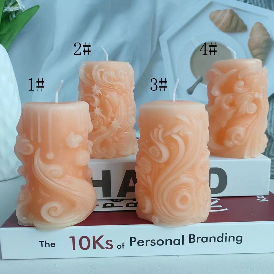 Black Snovelty Wave Pattern Pillar Spiritual Religious Other Candles Luxury Wax Natural Candles Maker Handmade Scented Candles