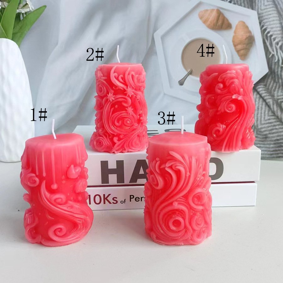 Black Snovelty Wave Pattern Pillar Spiritual Religious Other Candles Luxury Wax Natural Candles Maker Handmade Scented Candles