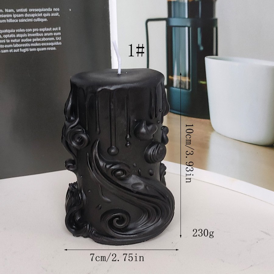 Black Snovelty Wave Pattern Pillar Spiritual Religious Other Candles Luxury Wax Natural Candles Maker Handmade Scented Candles