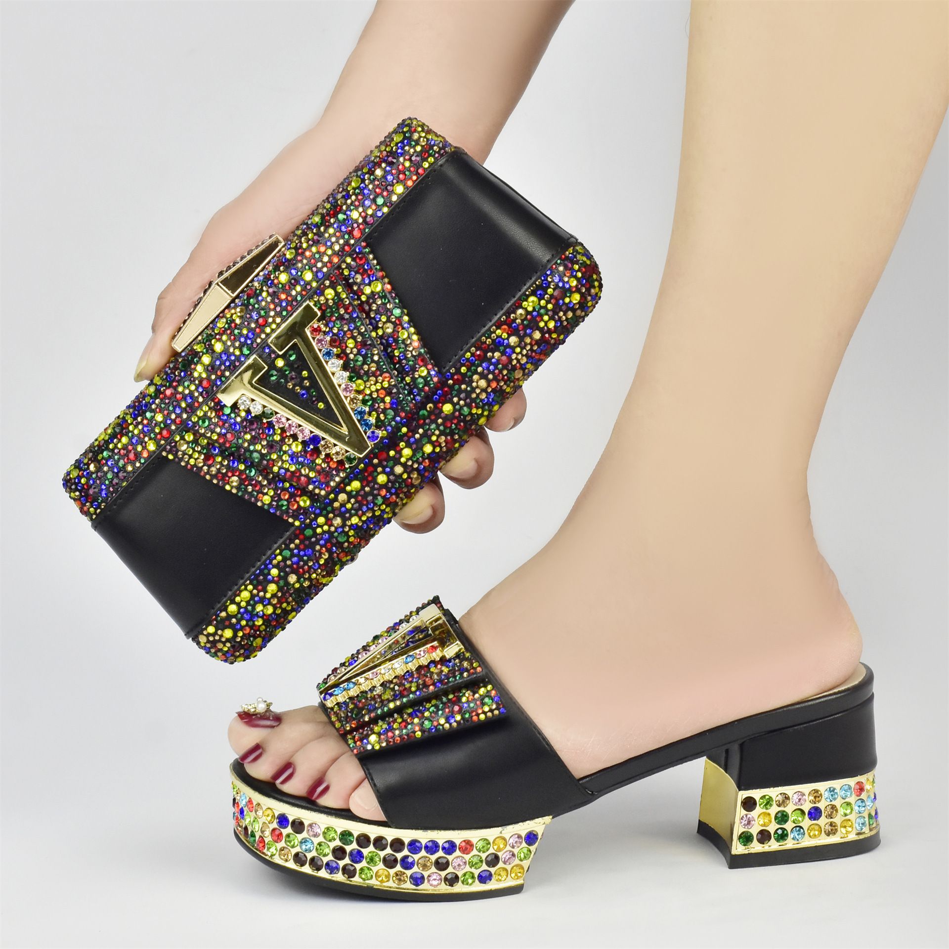 African Beautiful Ladies Party Shoes And Matching Bag Italian Wholesale Shoe And Bag Set For Wedding Party Women
