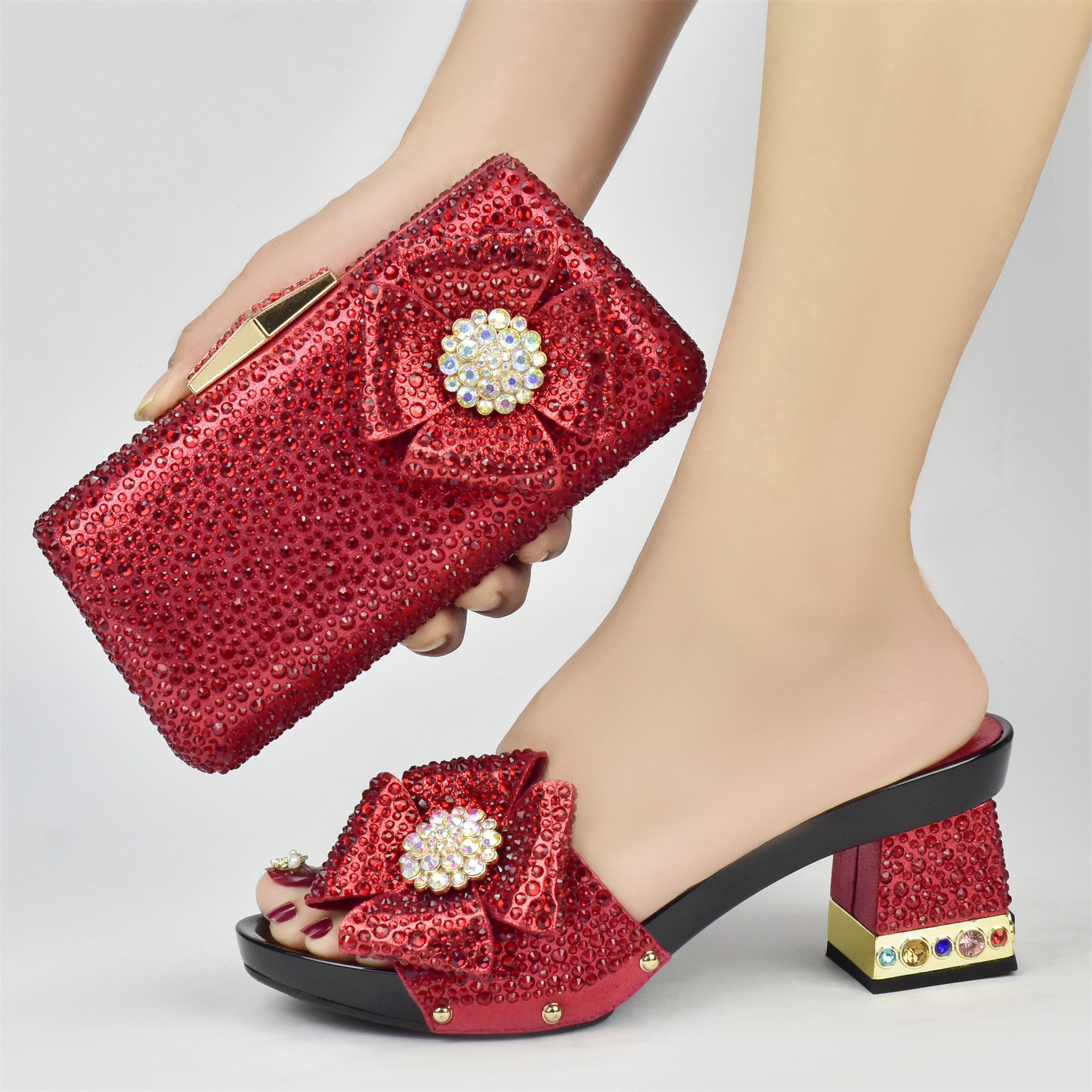 African Beautiful Ladies Party Shoes And Matching Bag Italian Wholesale Shoe And Bag Set For Wedding Party Women