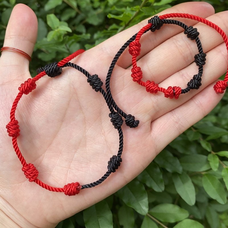 7 Knots Bracelet Baby Mommy Daddy Matching Bracelets Braid Lucky Black Red String Kabbalah Protection Bracelet