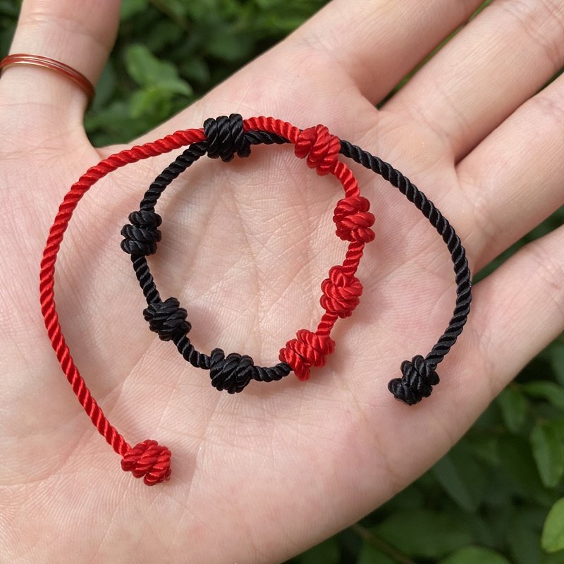 7 Knots Bracelet Baby Mommy Daddy Matching Bracelets Braid Lucky Black Red String Kabbalah Protection Bracelet