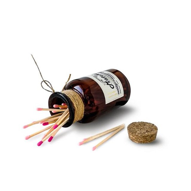 vintage decoration amber colored safety matches stick in glass apothecary jar candle matches glass jar with rope