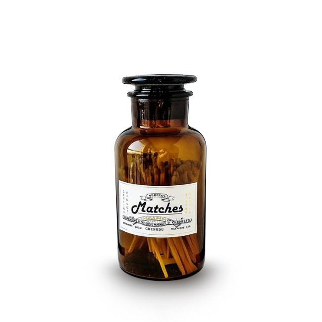 vintage decoration amber colored safety matches stick in glass apothecary jar candle matches glass jar with rope