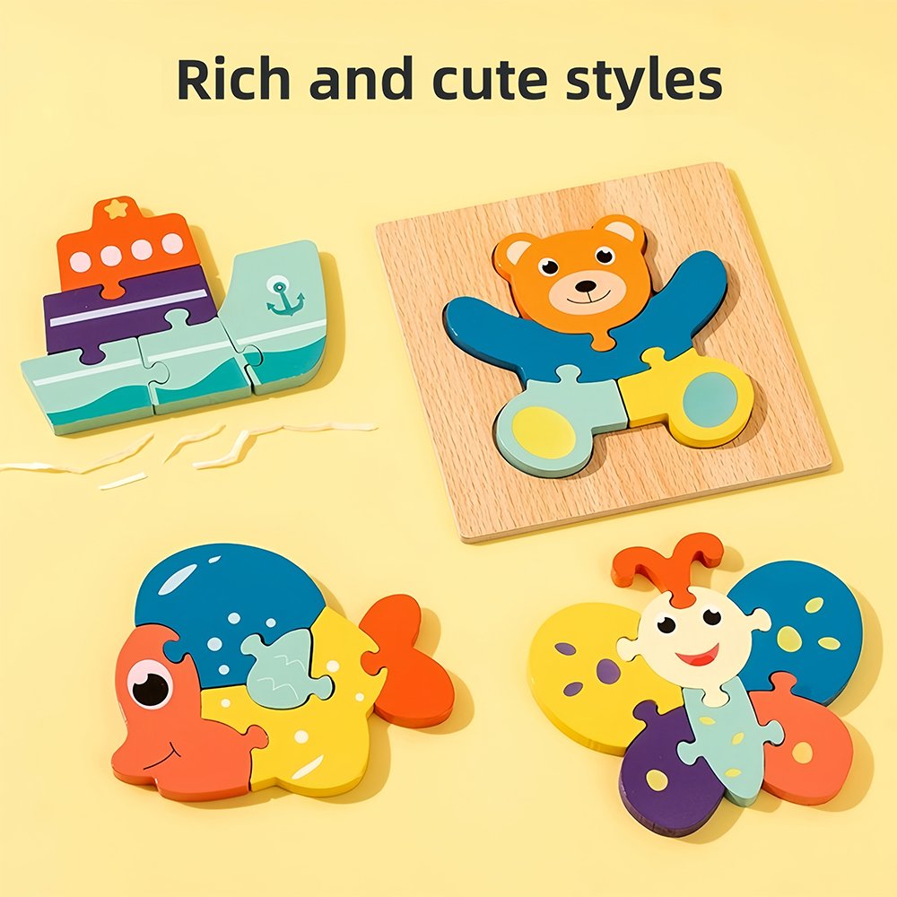 Wooden 3d Cartoon Animal Jigsaw Puzzles Shape Cognitive Matching Toys Preschool Educational Montessori Toys For Kids Toddlers