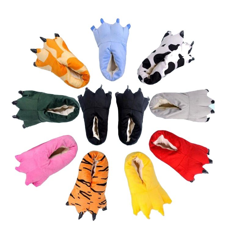 Hot style animal cartoon pajamas matching cotton super soft fabric PU bottom household bear paw foot slippers dragon claw shoes