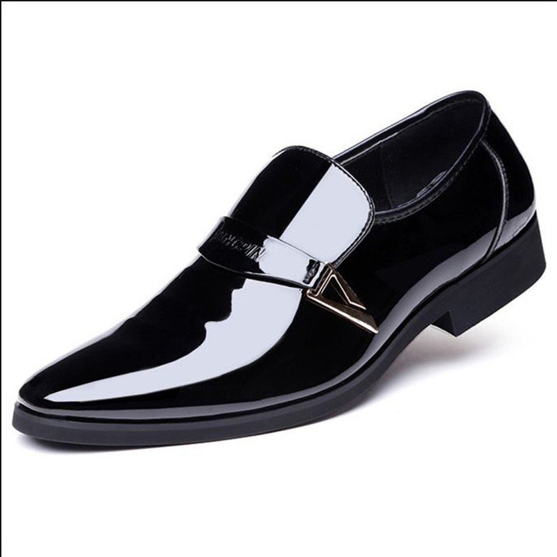 Men's Bright Leather Shoes Men Business Dress Shoes All-Match Casual Shoes Slip-on Non-Slip Heighten Wedding Footwears Fashion