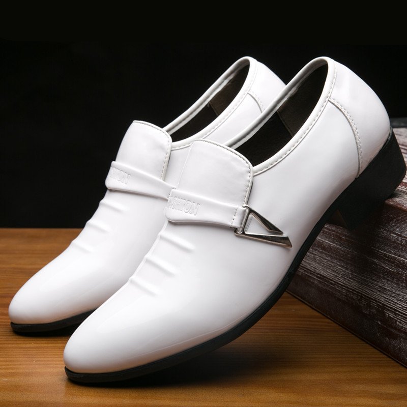 Men's Bright Leather Shoes Men Business Dress Shoes All-Match Casual Shoes Slip-on Non-Slip Heighten Wedding Footwears Fashion