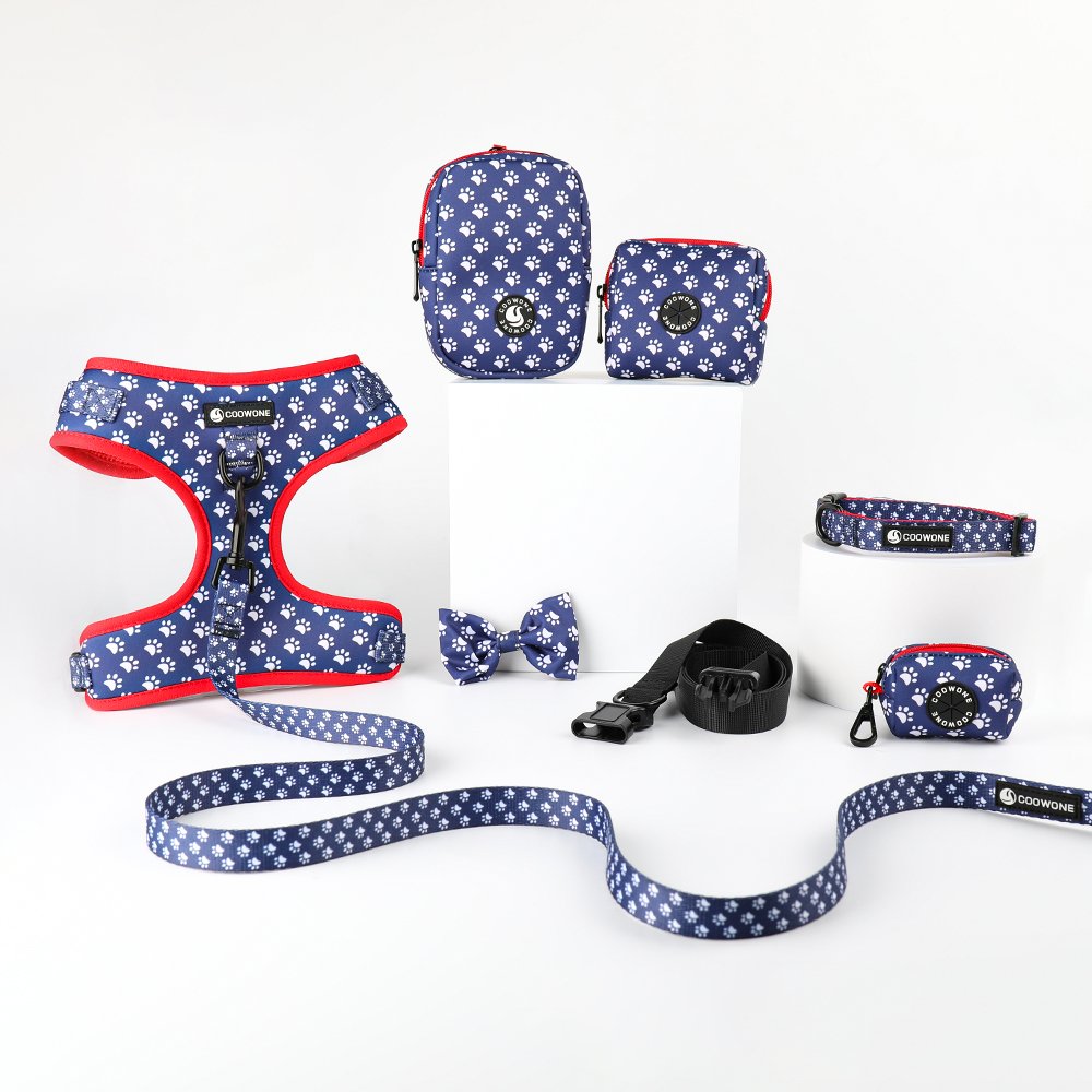 Luxury Neoprene Custom Dog Harness Set Dog Leash Personalized Matching Dog Collar And Leash Poop Bag Holder Dispenser