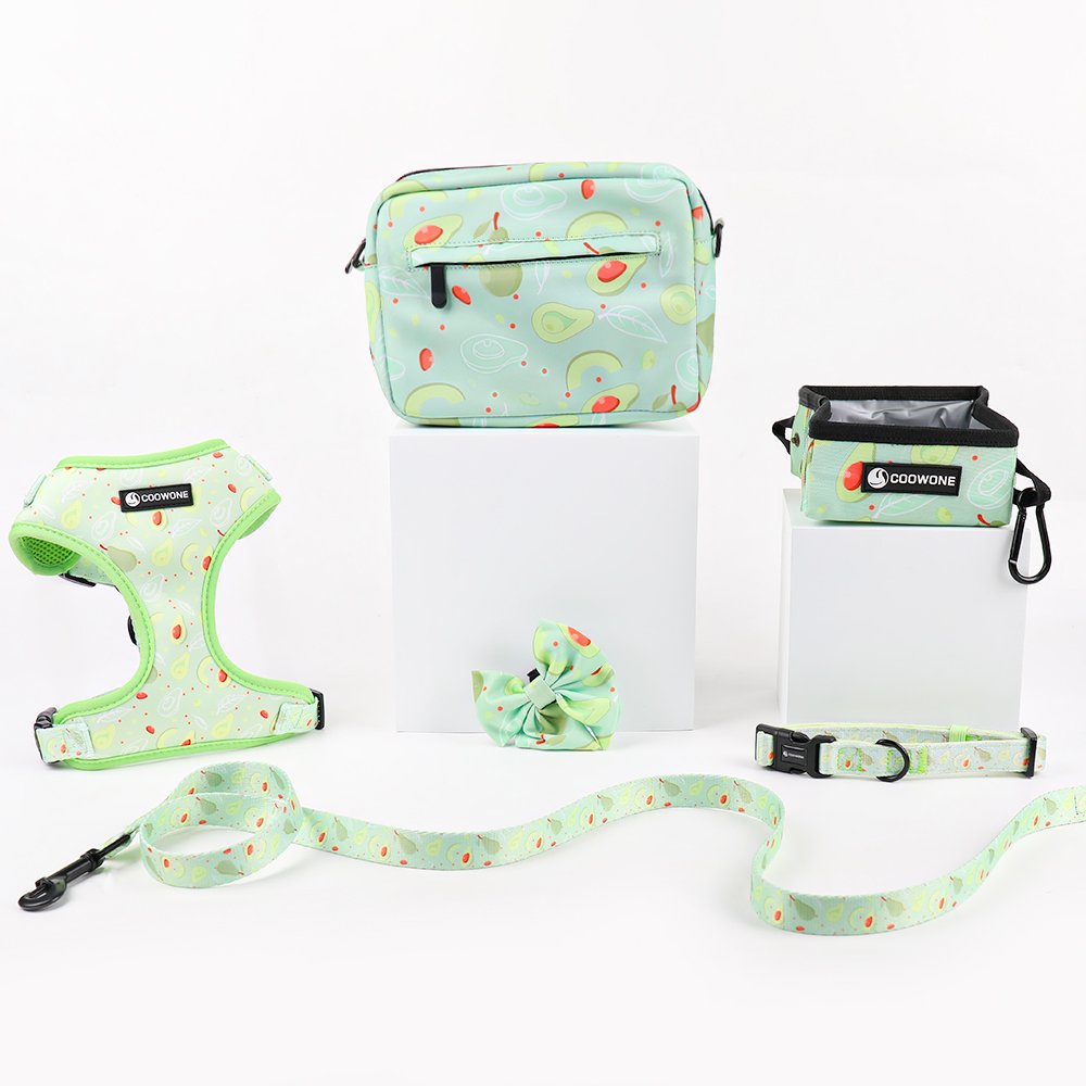 Luxury Neoprene Custom Dog Harness Set Dog Leash Personalized Matching Dog Collar And Leash Poop Bag Holder Dispenser