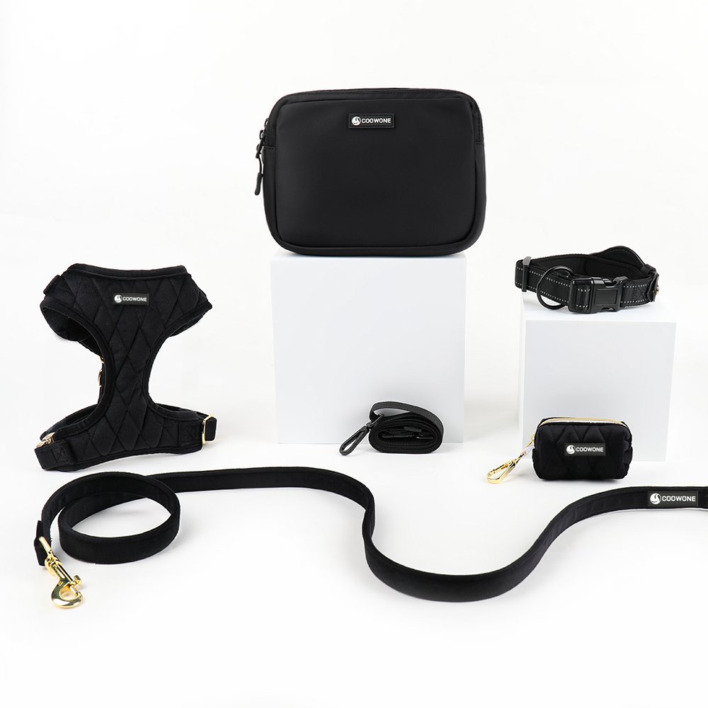 Luxury Neoprene Custom Dog Harness Set Dog Leash Personalized Matching Dog Collar And Leash Poop Bag Holder Dispenser