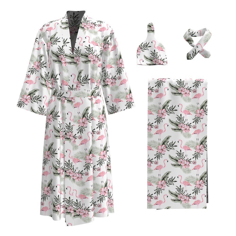 Floral print swaddle receiving blanket set bamboo cotton newborn maternity robe and matching baby swaddle blanket wrap